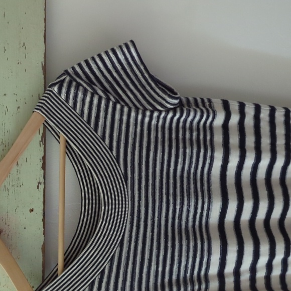 ANTHRO I Navy Blue & Ivory Cream Striped Haven Shift Dress by Maeve, S - Picture 11 of 14